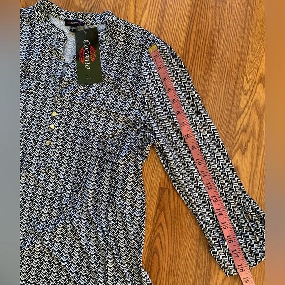 COCOMO Large 3/4 sleeve White Black women’s Pintuck Blouse top shirt - Picture 8 of 10